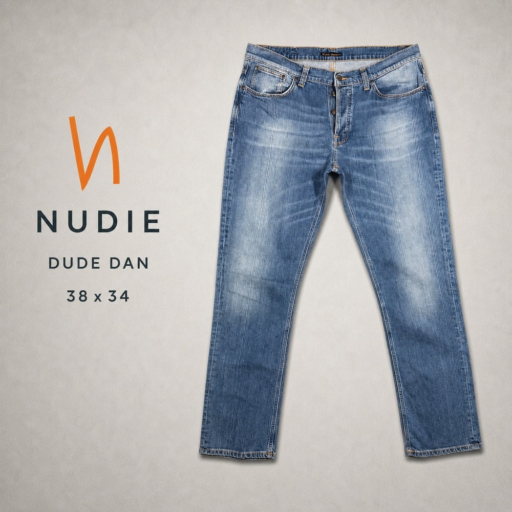 Nudie Jeans Co Dude Dan Highlights Blue Straight Leg Jeans Mens 38x34 Organic